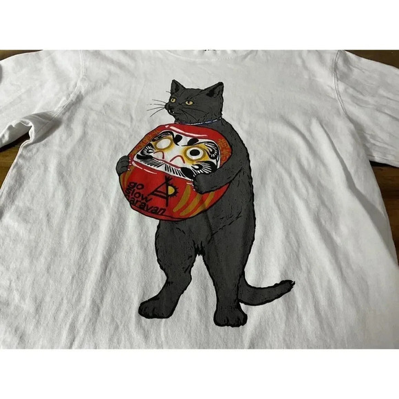 Go Slow Caravan Graphic Cat Long Sleeve White T-Shirt Size 3 - Picture 2 of 10